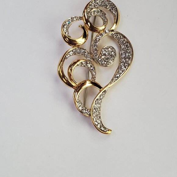 Signed Fifth Ave Collection Butler Clear Rhinestone Swirl Design Brooch Pin - Picture 7 of 9